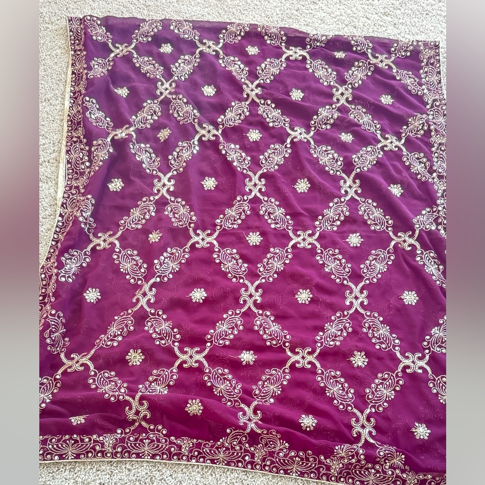 Elegant Purple and Gold Embroidered dupatta